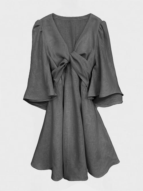 LINEN DRESS "ANGY" IN GREY VOLCANO