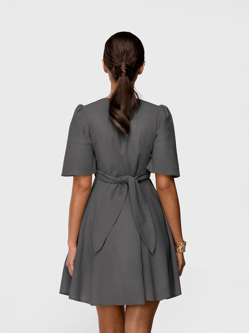 LINEN DRESS "ANGY" IN GREY VOLCANO