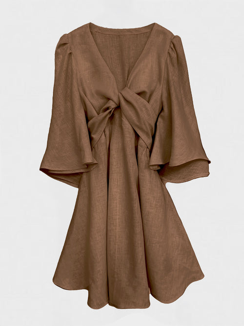 LINEN DRESS "ANGY" IN DARK CHOKOLATE