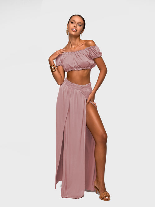 SET "JANNET" TOP AND SKIRT SOFT BLUSH PINK SHADE