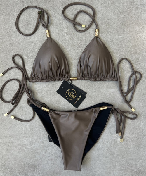 Sexy stylish bikini for woman "YOKO coffee raf shine" with golden metallic elements/ swimsuit two-piecies
