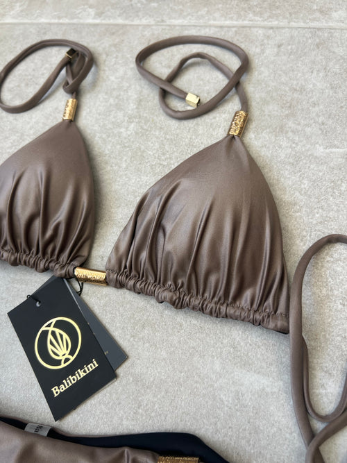 Sexy stylish black bikini for woman "YOKO coffee raf shine" with golden metallic elements/ swimsuit two-piecies