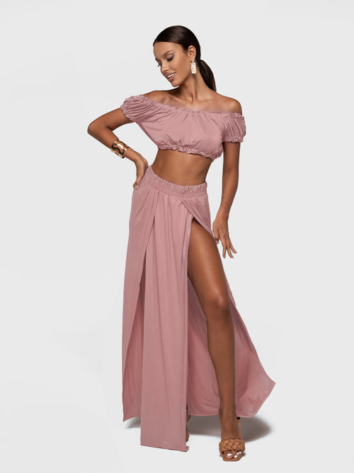 SET "JANNET" TOP AND SKIRT SOFT BLUSH PINK SHADE