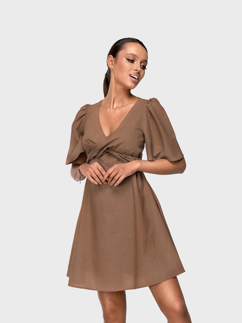 LINEN DRESS "ANGY" IN DARK CHOKOLATE
