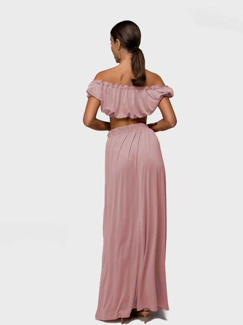 SET "JANNET" TOP AND SKIRT SOFT BLUSH PINK SHADE