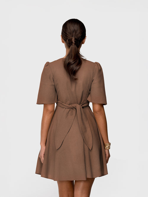 LINEN DRESS "ANGY" IN DARK CHOKOLATE