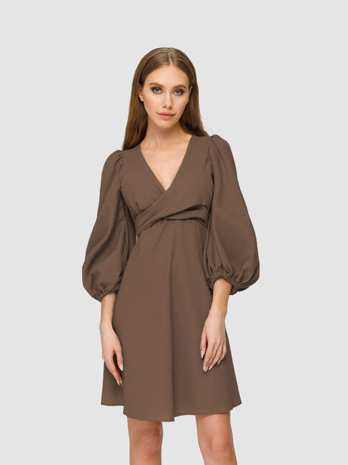 LINEN DRESS "ICE CREAM" IN DARK CHOKOLATE