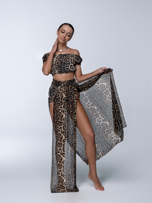 SET JANNET TOP AND SKIRT LEOPARD PRINT