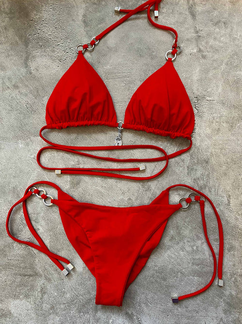 Sexy stylish brazilian bikini "Mad Red Matte" with rings/ swimsuit two-piecies