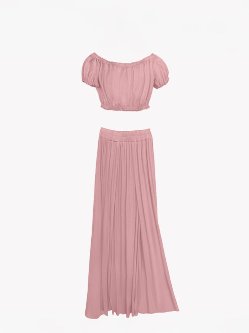 SET "JANNET" TOP AND SKIRT SOFT BLUSH PINK SHADE