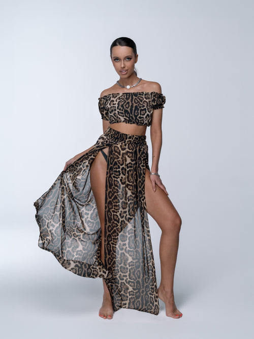 SET JANNET TOP AND SKIRT LEOPARD PRINT