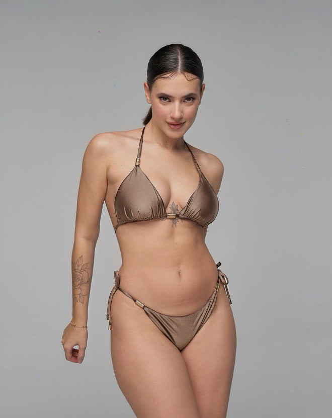 Sexy stylish black bikini for woman "YOKO coffee raf shine" with golden metallic elements/ swimsuit two-piecies