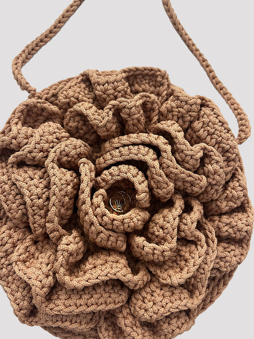 Knitted bag Beige Flower Rose