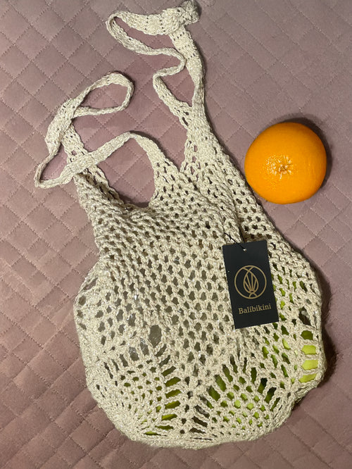 Crocheted Mesh Bag Beige