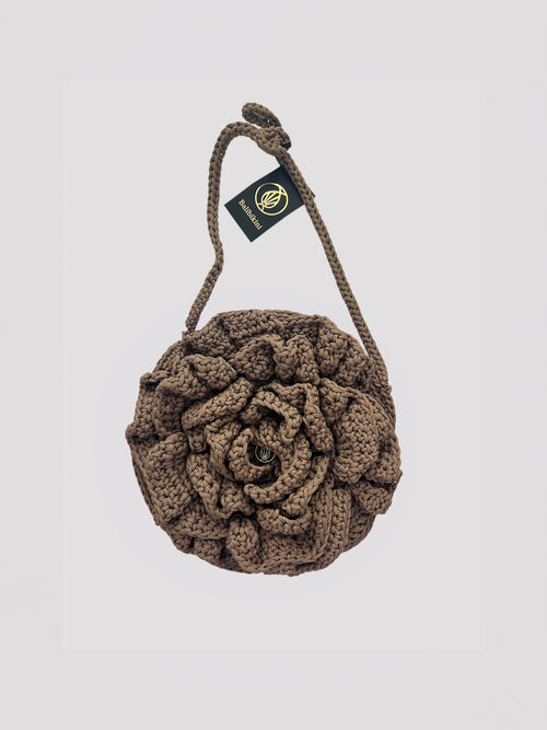 Knitted bag Brown Flower Rose