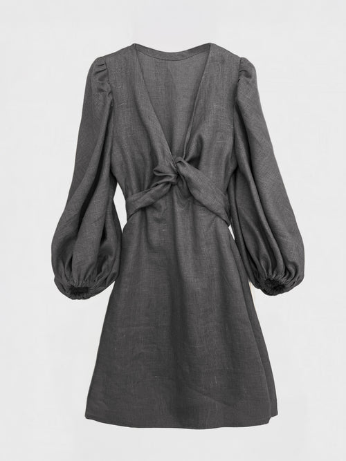LINEN DRESS "ICE CREAM" IN GREY VULCANE