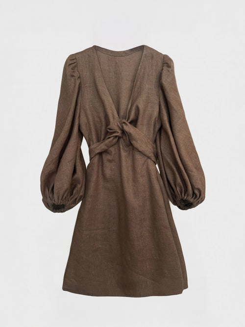 LINEN DRESS "ICE CREAM" IN DARK CHOKOLATE
