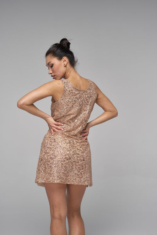 Sexy stylish beach TUNIC SEQUINS TAN NUDE