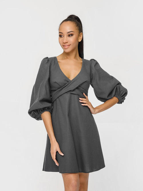 LINEN DRESS "ICE CREAM" IN GREY VULCANE