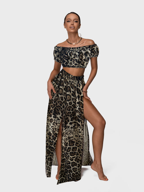 SET JANNET TOP AND SKIRT LEOPARD PRINT