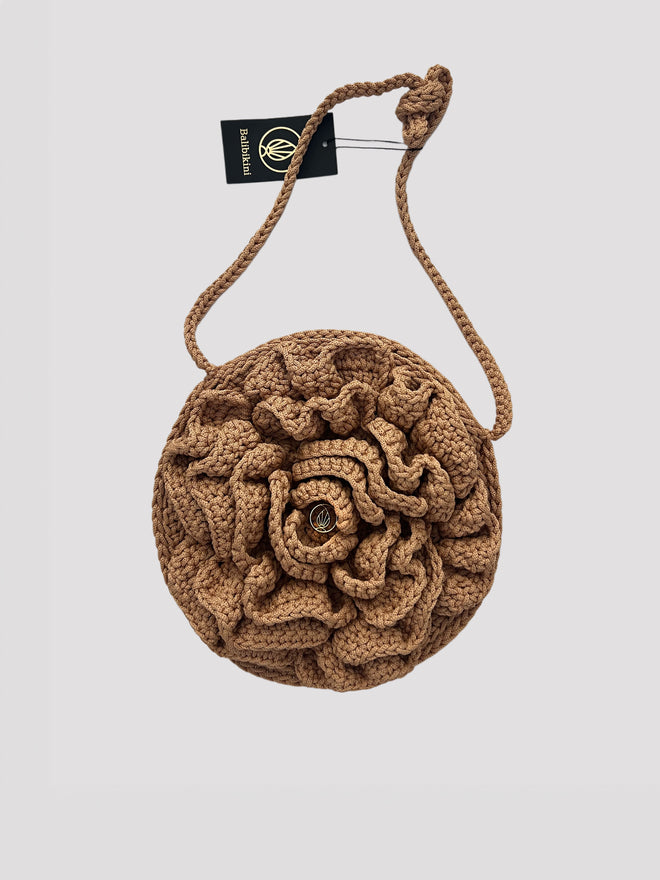 Knitted bag Beige Flower Rose