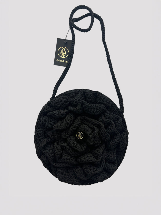 Knitted bag Black Flower Rose