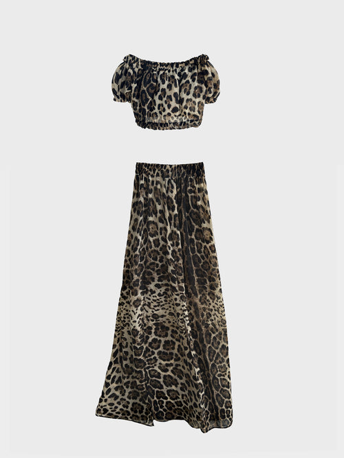SET JANNET TOP AND SKIRT LEOPARD PRINT